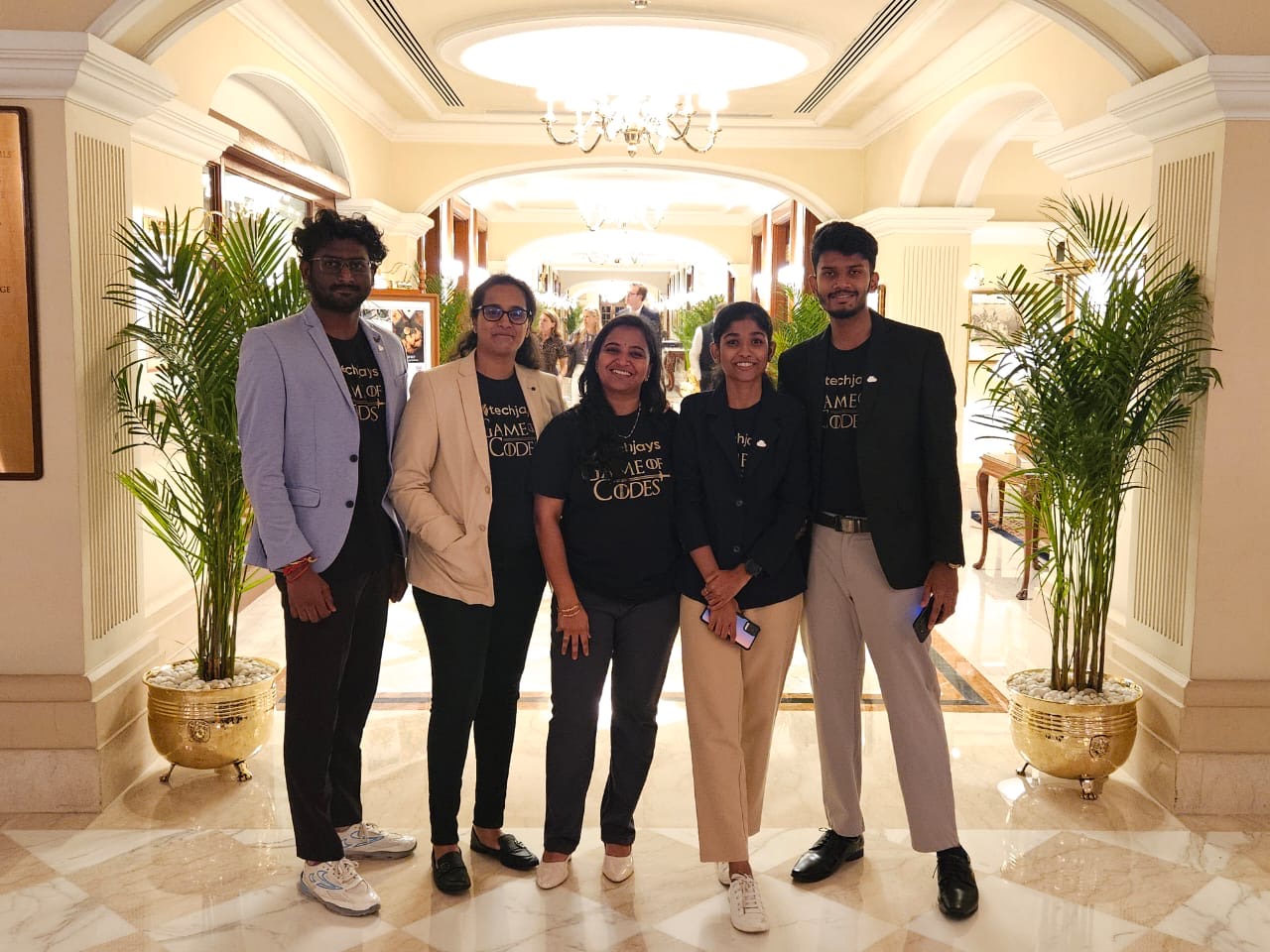 Team Techjays in a hotel lobby in New Delhi